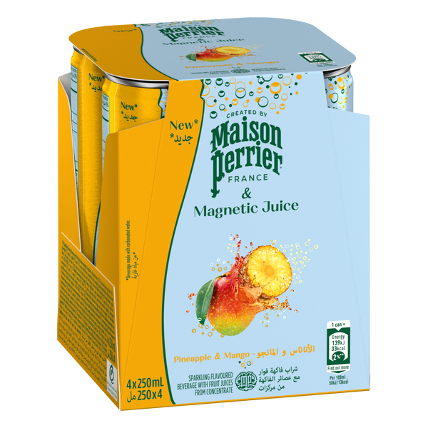 MAISON PERRIER MAGNETIC JUICE Pineapple & Mango Sparkling Beverage Can 4 x 250ml